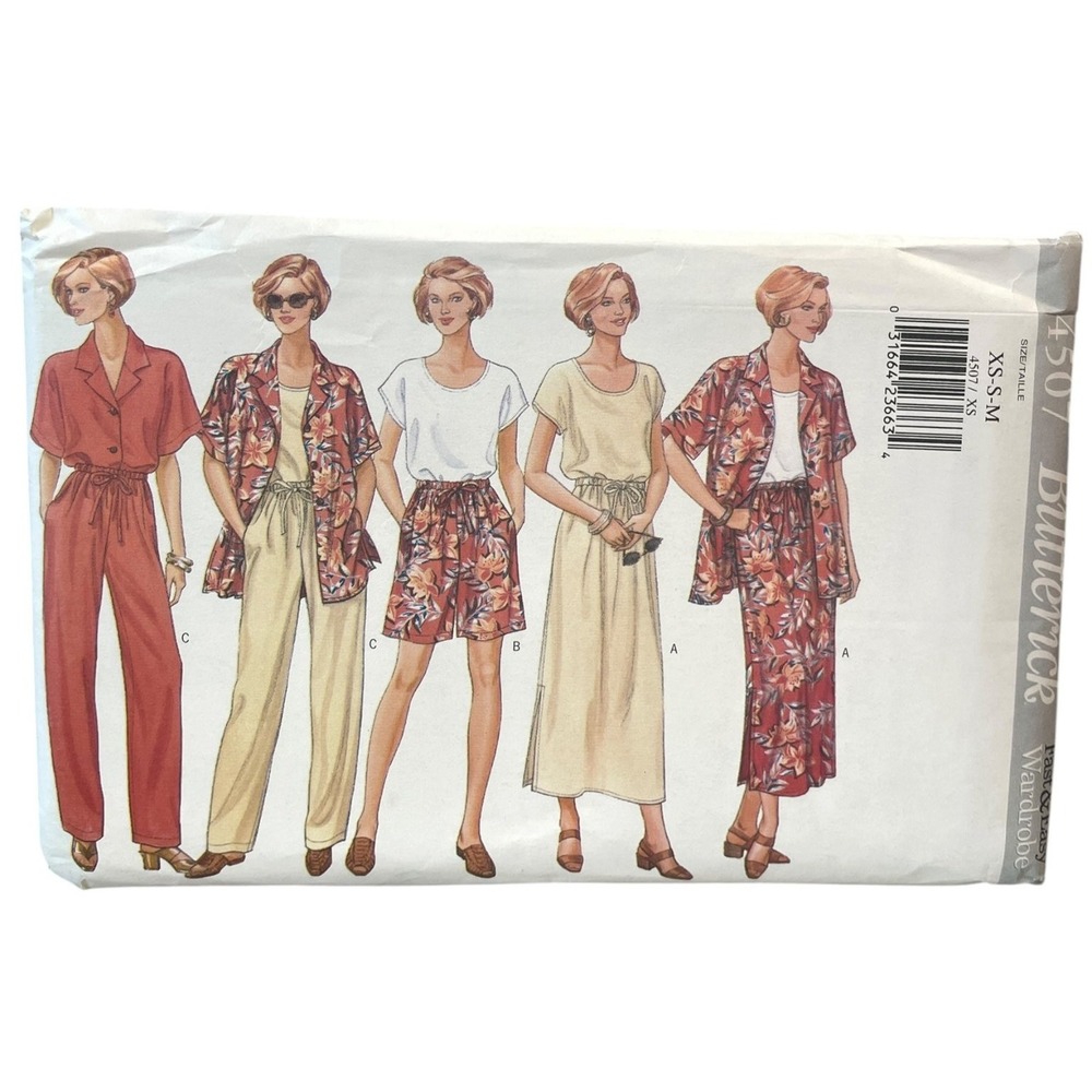 Butterick‎ 4507 Shirt Top Skirt Shorts Pants Wardrobe XS-S-M 90s Misses Petite